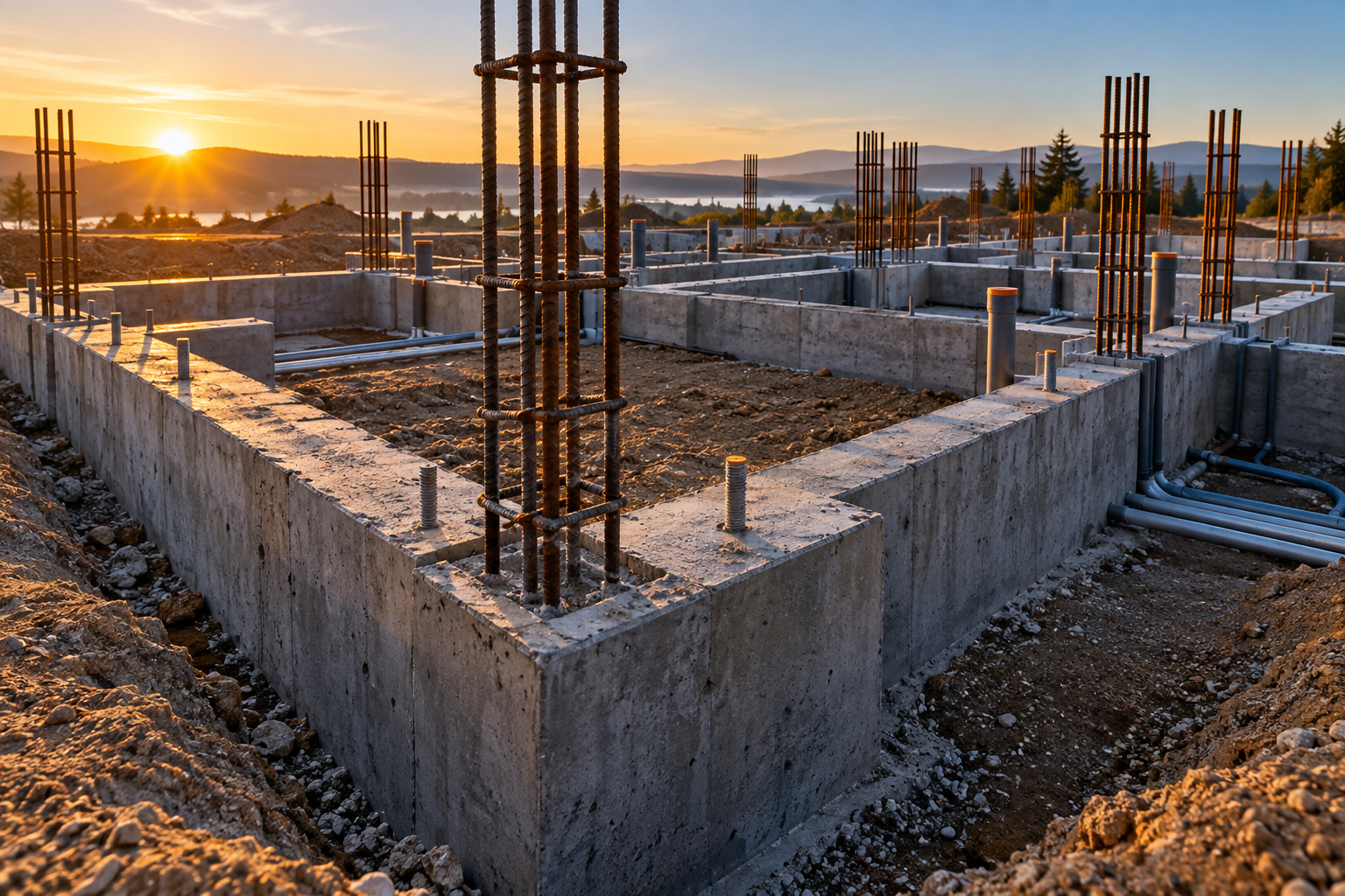 Fundação de uma casa residencial