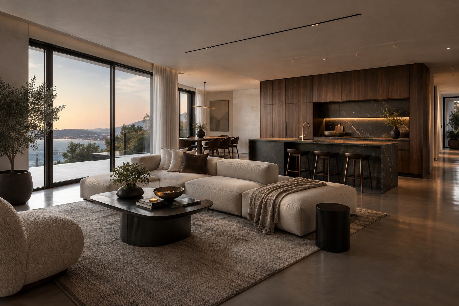 Interior residencial reformado com iluminação indireta